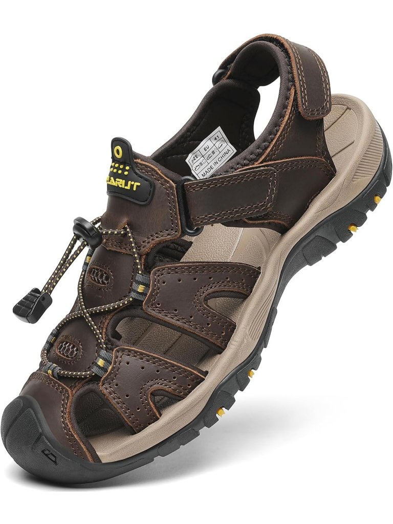 Mens Dark Brown Closed Toe Leather Athletic Outdoor Hiking Sport Sandal Shoes